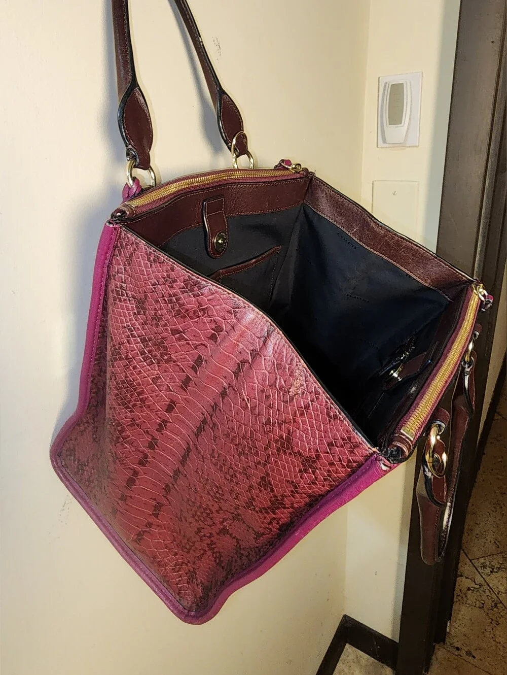 Coach Leather Exoctic Python Crosby Carryall Cyclamen Satchel Plum Turnlock Tote
